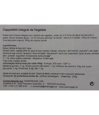 D'Angelo Cappelletti Integral Verduras BIO 250gr T