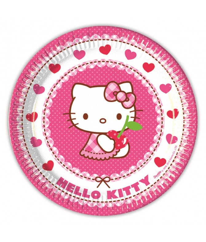 Pratos Hello Kitty Hearts 23 cm - 8 un Pratos Hello Kitty Hearts 23 cm - 8 un