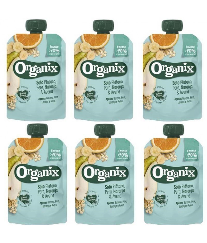 PACK 6 Organix Puré Banana Pêra Laranja Aveia BIO 100gr PACK 6 Organix Puré Banana Pêra Laranja Aveia BIO 100gr