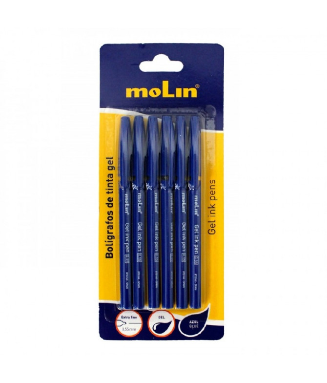Molin Esferográfica Tinta Gel AZUL 6un Molin Esferográfica Tinta Gel AZUL 6un