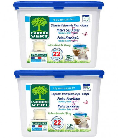 PACK 2 L'Arbre Vert Detergente Ropa Caps Piel Sensible 22un T