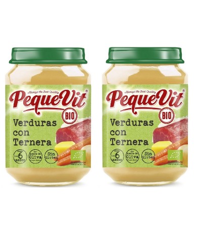 PACK 2 Pequevit Boião Verduras & Vitela BIO SEM GLÚTEN 200gr