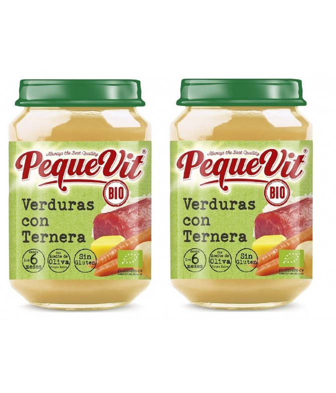 PACK 2 Pequevit Boião Verduras & Vitela BIO SEM GLÚTEN 200gr PACK 2 Pequevit Boião Verduras & Vitela BIO SEM GLÚTEN 200gr