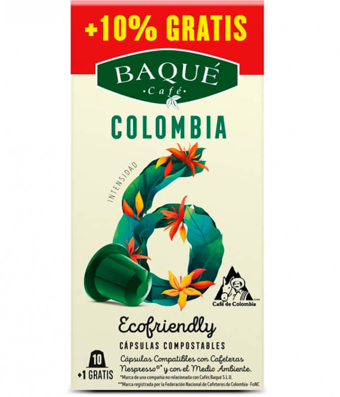Baqué Café Colombia Ecofriendly 10un+10%