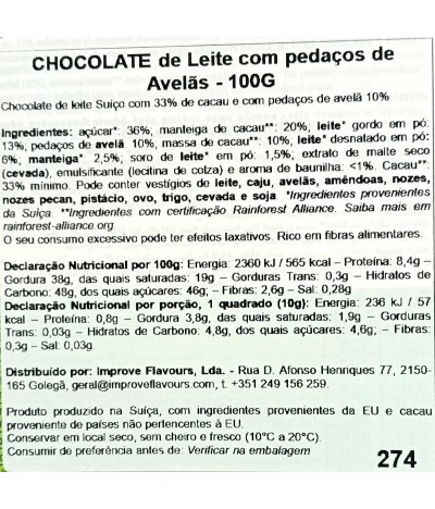 Villars Chocolate Leite Avelã 100gr