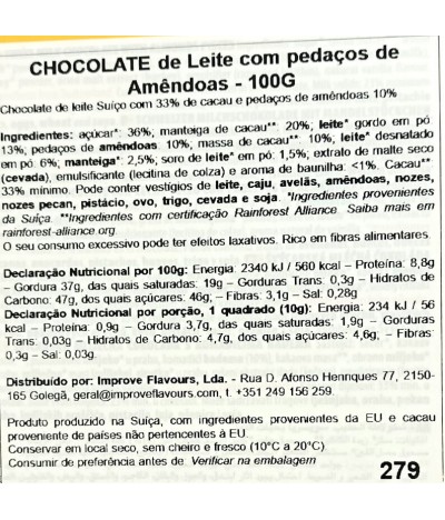 Villars Chocolate Leite Amêndoa 100gr
