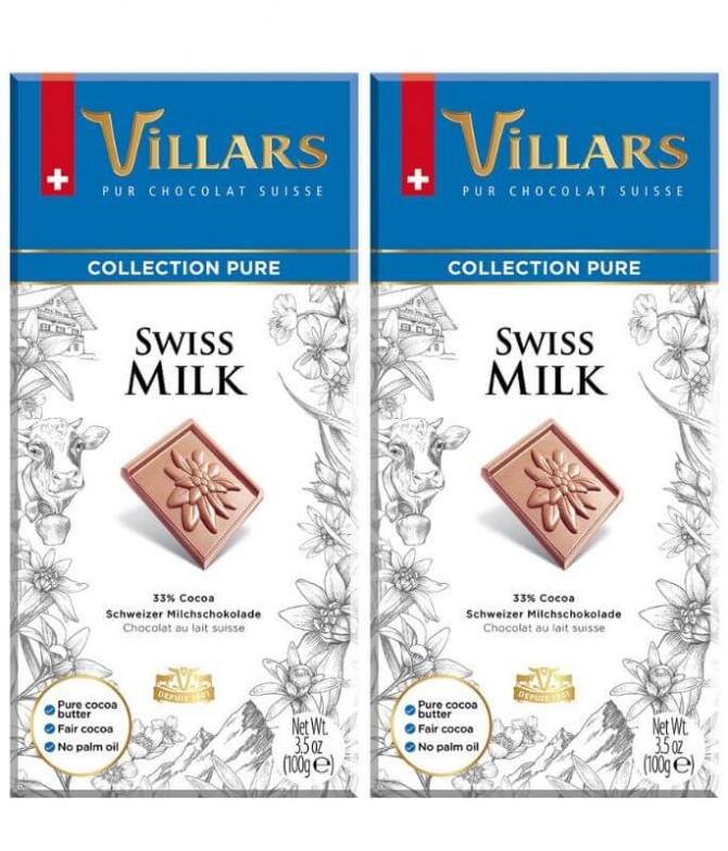 PACK 2 Villars Chocolate Leche Suizo 33% Cacao 100gr T