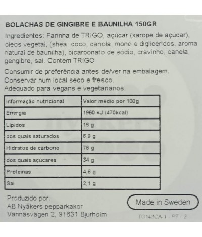 Nyakers Bolacha Gengibre Baunilha 150gr