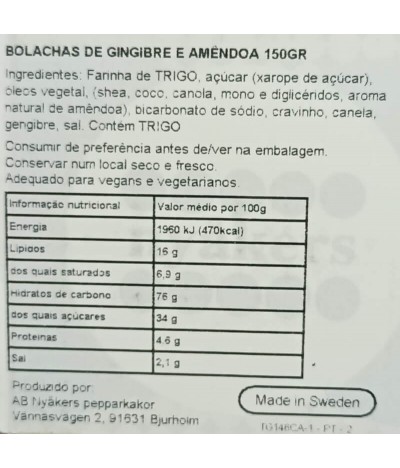 Nyakers Bolacha Gengibre Amêndoa 150gr