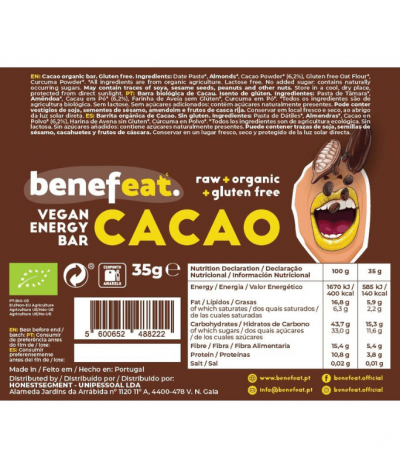 Benefeat Barra Cacau BIO 35gr