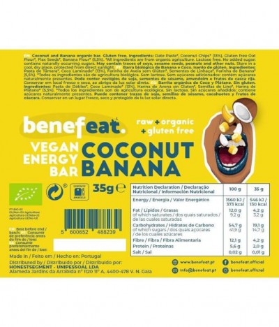 Benefeat Barra Coco Banana BIO 35gr