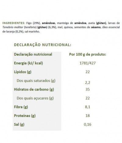 Portugal Bugs Barra Proteína Inseto Figo Laranja 35gr