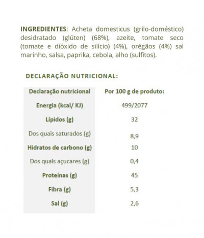 Portugal Bugs Snack Acheta Domestica Tomate Orégano 12gr