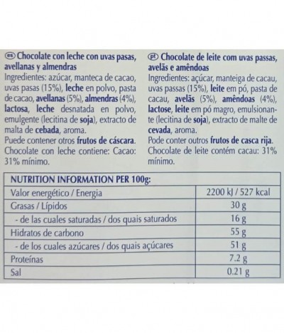 Lindt Chocolate Leite Amêndoa Avelã Uvas Passas 200gr