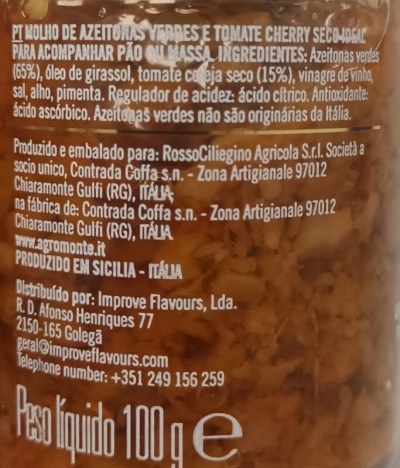 Agromonte Molho Bruschetta Azeitona Tomate Cherry 100gr