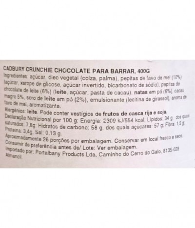 Cadbury Creme Barrar Chocolate Crunchie 400gr