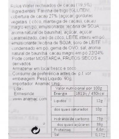 Bussy Barquillo Enrollado Relleno Cacao 90gr