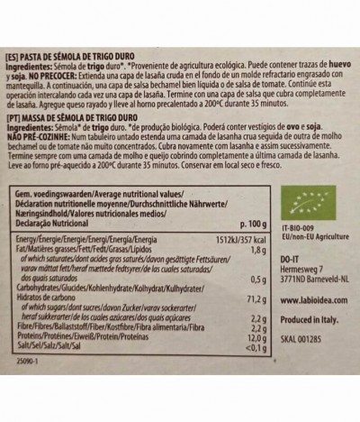 La Bio Idea Pasta Lasaña 250gr