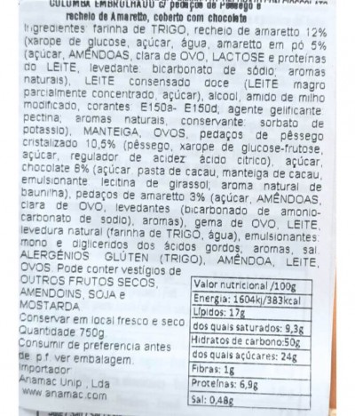 Chiostro Di Saronno Bolo Colomba Pêssego Amaretto Embrulho 750gr