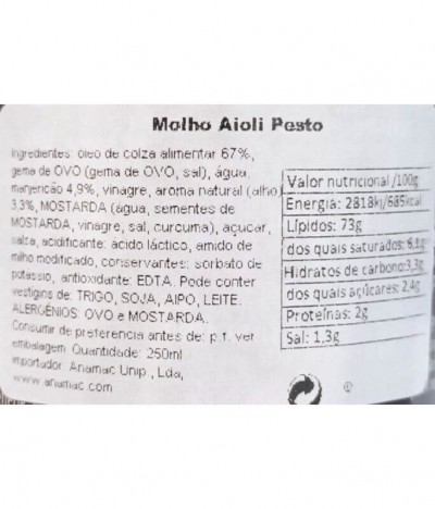 La délicieuse Salsa Alioli Pesto 250ml