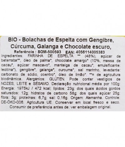 Sommer Bolacha Espelta Gengibre Chocolate Preto BIO 150gr