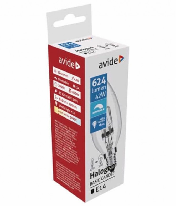 Avide Lâmpada Halogéneo Vela E14 42W 1un