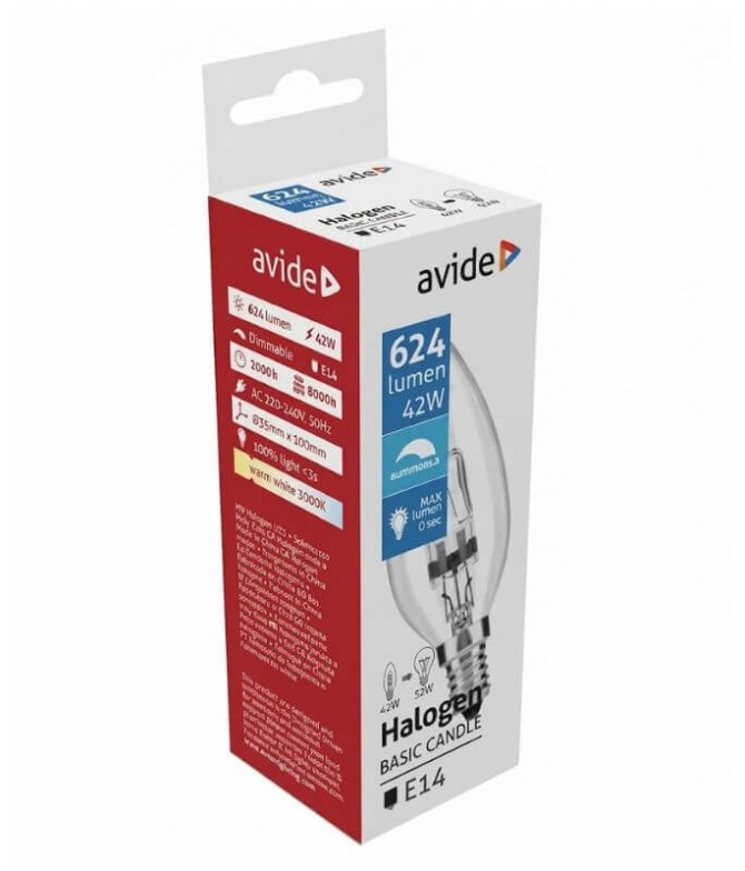 Avide Lâmpada Halogéneo Vela E14 42W 1un