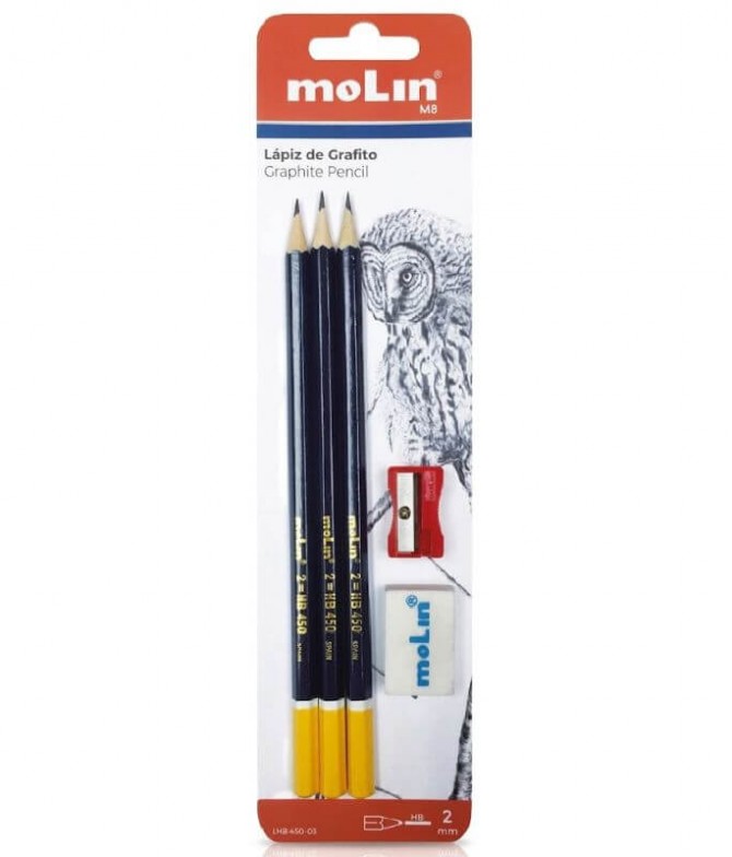 Molin Lápis Grafite Borracha Afia 5un